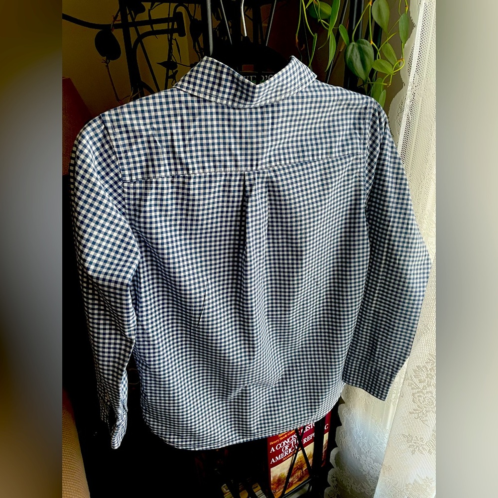 Lands End Kids Navy Gingham Button Down Shirt - Picture 3 of 3